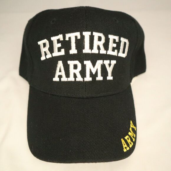 Retired Army Ball Cap Hat Black w/white letters hook & loop adjustable - Picture 2 of 9